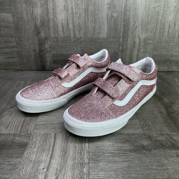Vans Old Skool V Youth size 5.5/Women 7 Rose Gold Pink Glitter Skate Shoes - Picture 3 of 8